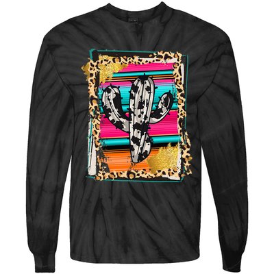 Serape Cactus Leopard Cow Pattern Print Cowgirl Rodeo Tie-Dye Long Sleeve Shirt