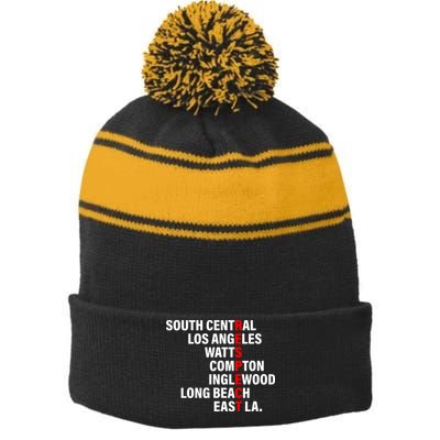 South Central Los Angeles Respect Watts Compton Stripe Pom Pom Beanie