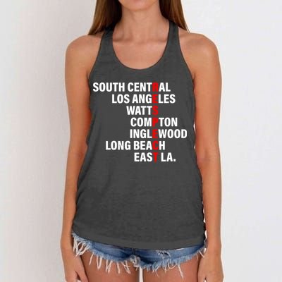 South Central Los Angeles Respect Watts Compton Women's Knotted Racerback Tank