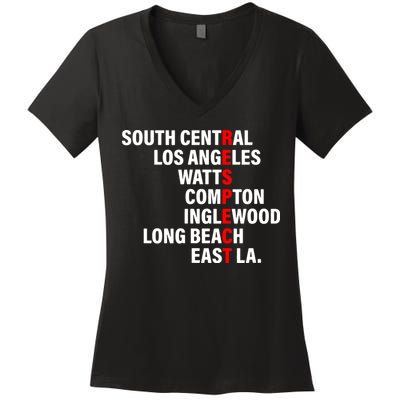 South Central Los Angeles Respect Watts Compton Women's V-Neck T-Shirt