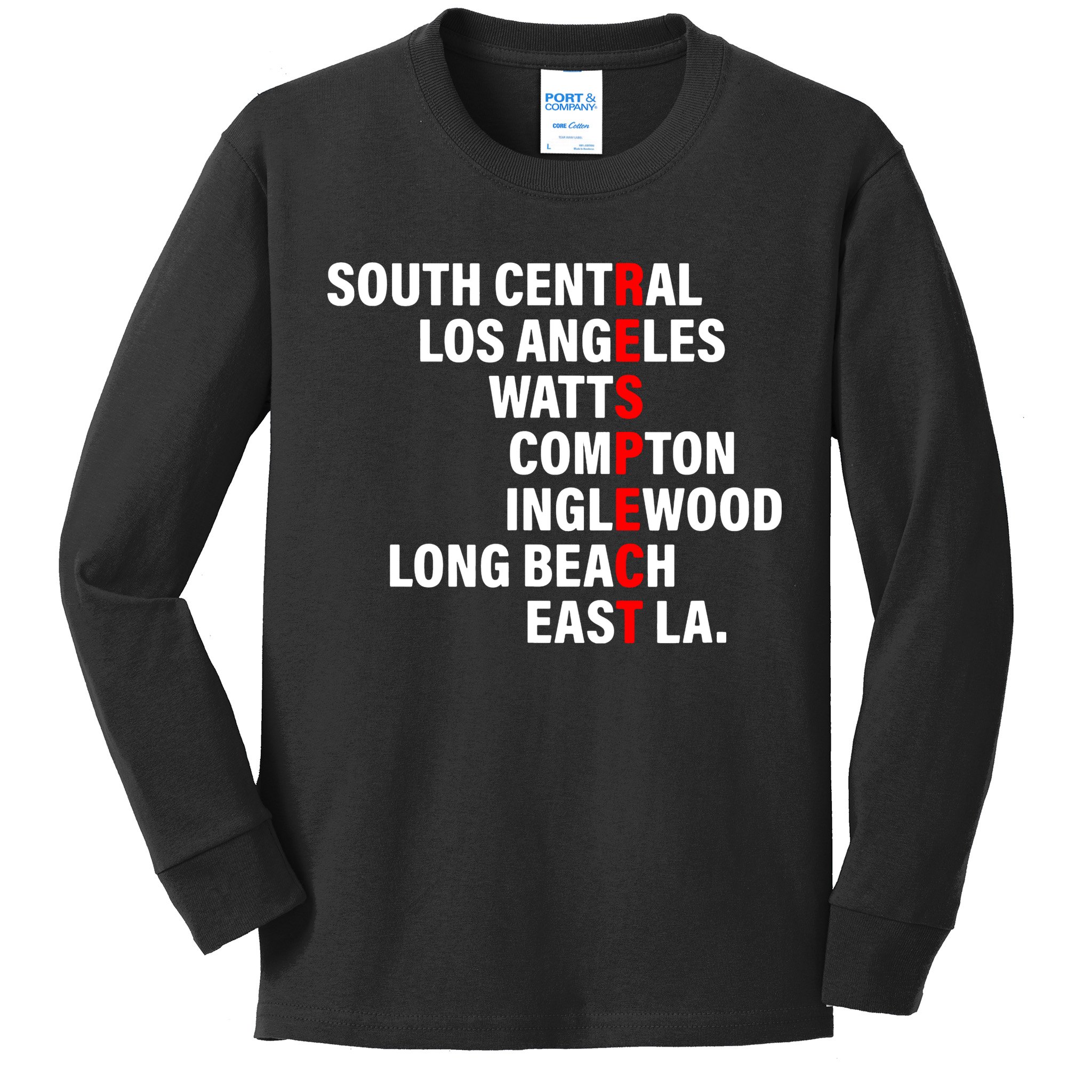 South Central Los Angeles Respect Watts Compton Kids Long Sleeve Shirt