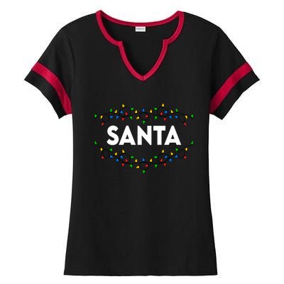 Santa Christmas Lights Funny Matching Couples Christmas Ladies Halftime Notch Neck Tee