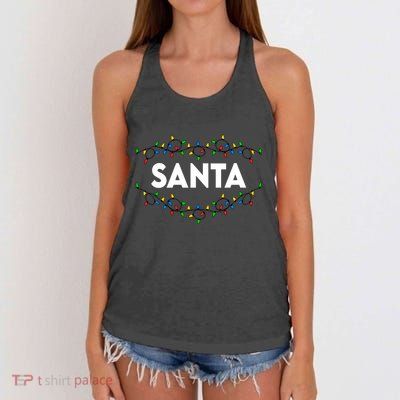 Santa Christmas Lights Funny Matching Couples Christmas Women's Knotted Racerback Tank