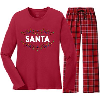 Santa Christmas Lights Funny Matching Couples Christmas Women's Long Sleeve Flannel Pajama Set 