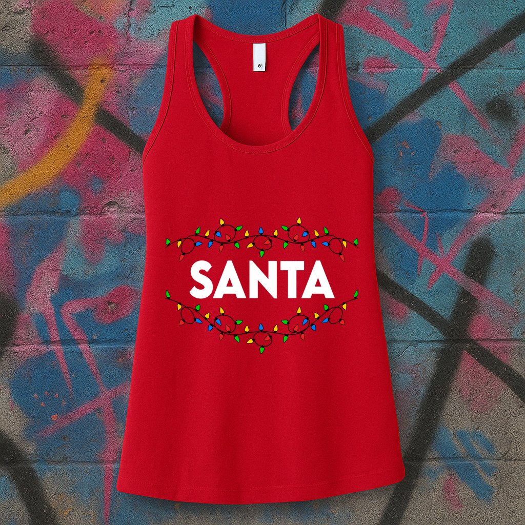 Santa Christmas Lights Funny Matching Couples Christmas Womens Tank Top
