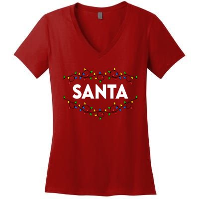 Santa Christmas Lights Funny Matching Couples Christmas Women's V-Neck T-Shirt