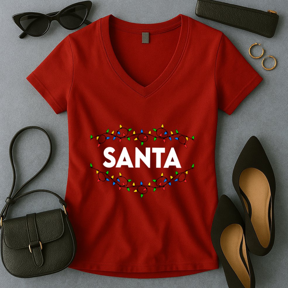 Santa Christmas Lights Funny Matching Couples Christmas Women's V-Neck T-Shirt