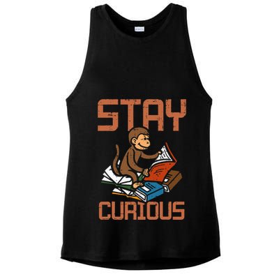 Stay Curious Monkey Reading Ladies PosiCharge Tri-Blend Wicking Tank