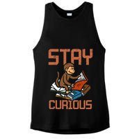 Stay Curious Monkey Reading Ladies PosiCharge Tri-Blend Wicking Tank