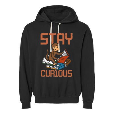 Stay Curious Monkey Reading Garment-Dyed Fleece Hoodie