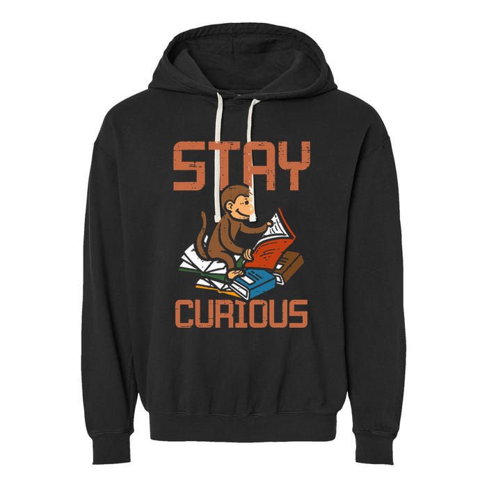 Stay Curious Monkey Reading Garment-Dyed Fleece Hoodie