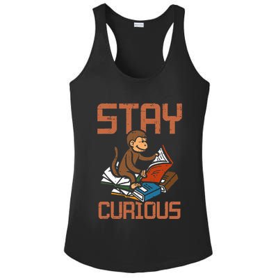 Stay Curious Monkey Reading Ladies PosiCharge Competitor Racerback Tank