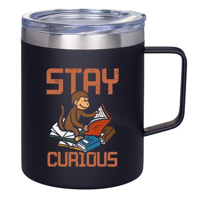 Stay Curious Monkey Reading 12oz Stainless Steel Coffee Mug