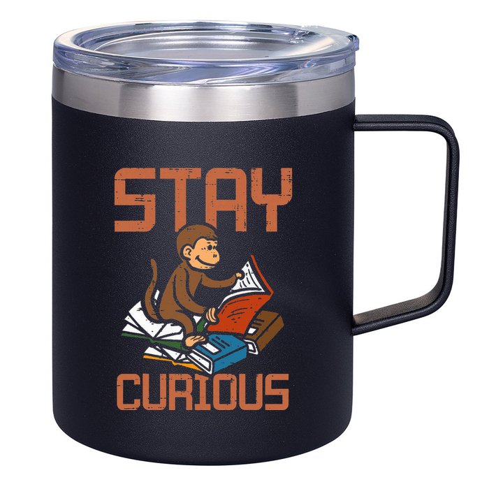 Stay Curious Monkey Reading 12oz Stainless Steel Coffee Mug