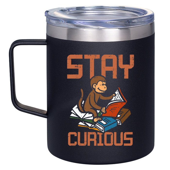 Stay Curious Monkey Reading 12oz Stainless Steel Coffee Mug
