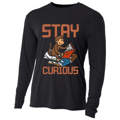 Stay Curious Monkey Reading Cooling Performance Long Sleeve Crew