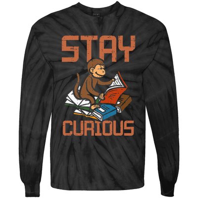 Stay Curious Monkey Reading Tie-Dye Long Sleeve Shirt