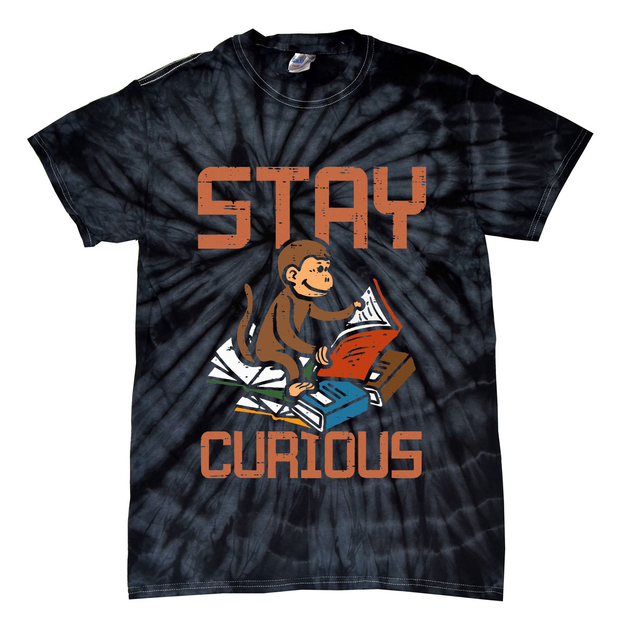 Stay Curious Monkey Reading Tie-Dye T-Shirt