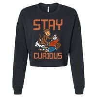 Stay Curious Monkey Reading Cropped Pullover Crew