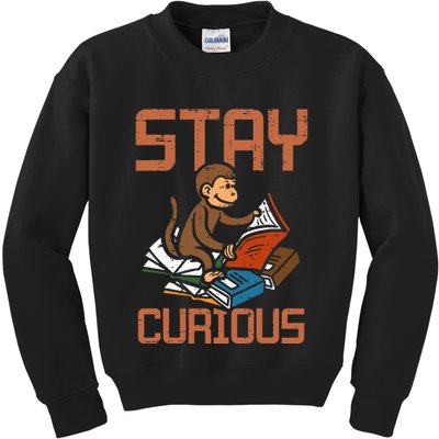 Stay Curious Monkey Reading Kids Sweatshirt