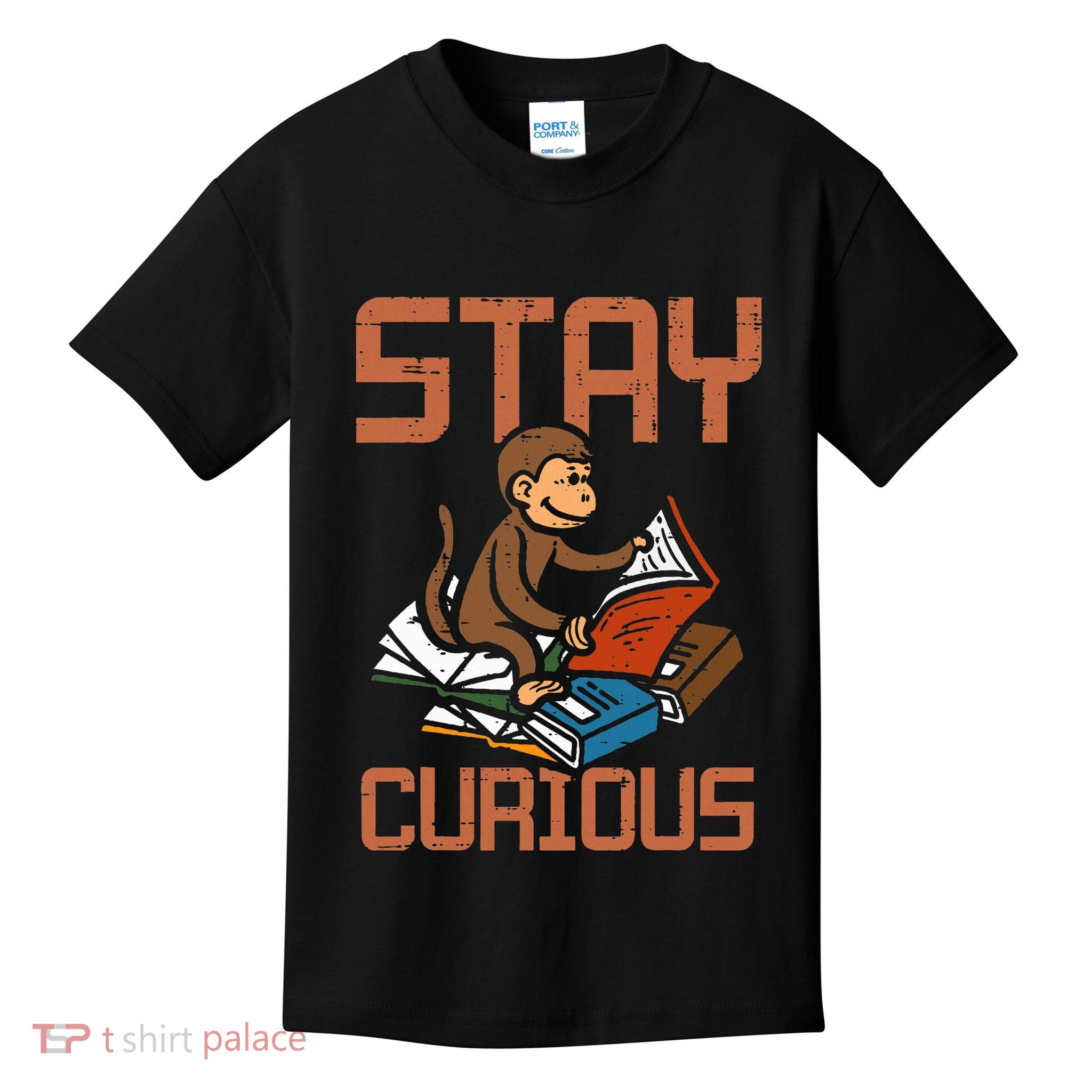 Stay Curious Monkey Reading Kids T-Shirt