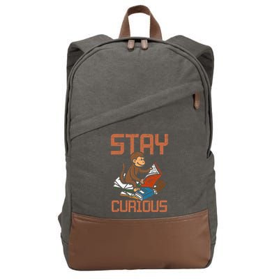 Stay Curious Monkey Reading Cotton Canvas Backpack