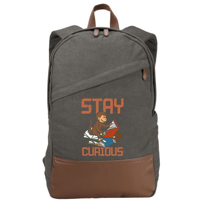 Stay Curious Monkey Reading Cotton Canvas Backpack