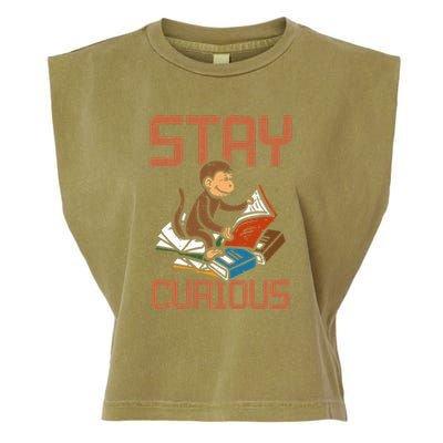 Stay Curious Monkey Reading Garment-Dyed Women's Muscle Tee