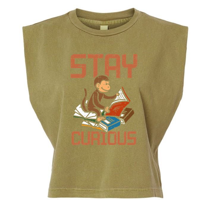Stay Curious Monkey Reading Garment-Dyed Women's Muscle Tee