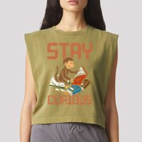 Stay Curious Monkey Reading Garment-Dyed Women's Muscle Tee