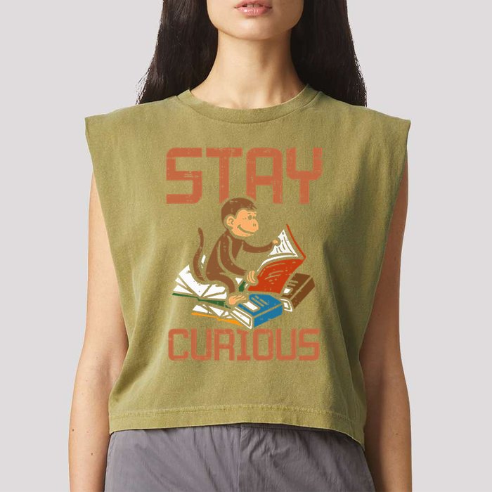 Stay Curious Monkey Reading Garment-Dyed Women's Muscle Tee