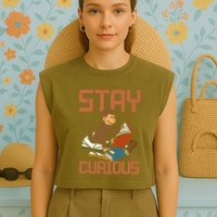 Stay Curious Monkey Reading Garment-Dyed Women's Muscle Tee