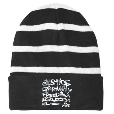 Steelers Coach Mike Tomlin Justice Opportunity Equity Freedom Striped Beanie with Solid Band