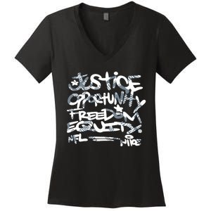 Steelers Coach Mike Tomlin Justice Opportunity Equity Freedom Women's V-Neck T-Shirt