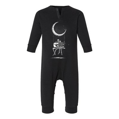 Skeleton Couple Moon Swing Playing Guitar Halloween Rock On Infant Fleece One Piece