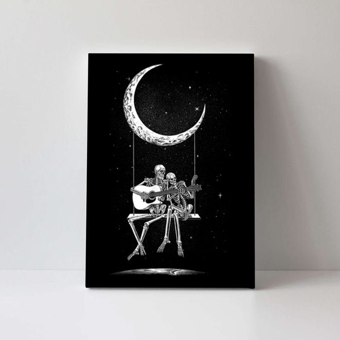 Skeleton Couple Moon Swing Playing Guitar Halloween Rock On Canvas