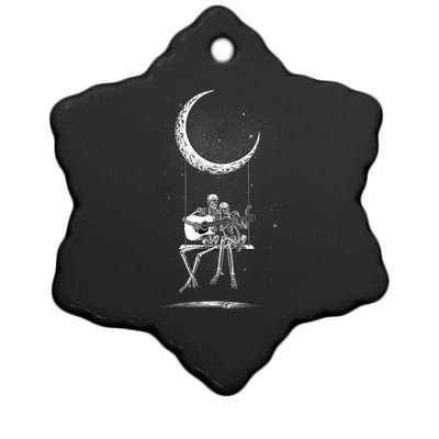 Skeleton Couple Moon Swing Playing Guitar Halloween Rock On Ceramic Star Ornament