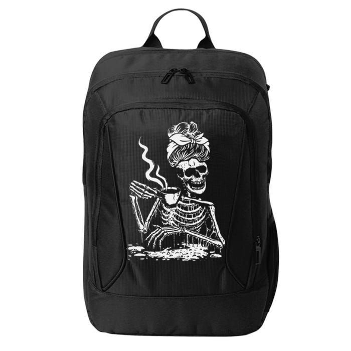 Skeleton Coffee Messy Bun Front Design City Backpack