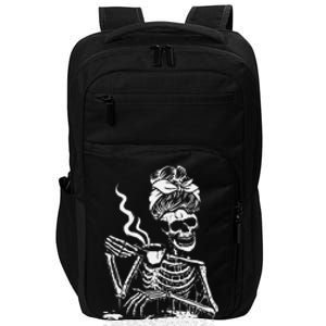 Skeleton Coffee Messy Bun Front Design Impact Tech Backpack