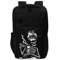 Skeleton Coffee Messy Bun Front Design Impact Tech Backpack