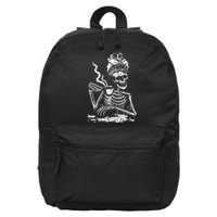 Skeleton Coffee Messy Bun Front Design 16 in Basic Backpack