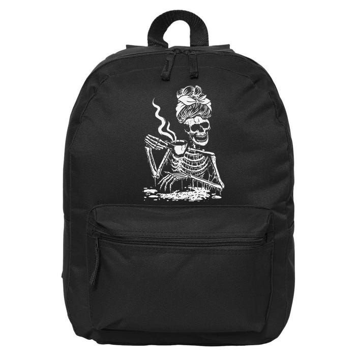 Skeleton Coffee Messy Bun Front Design 16 in Basic Backpack