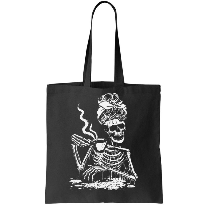 Skeleton Coffee Messy Bun Front Design Tote Bag