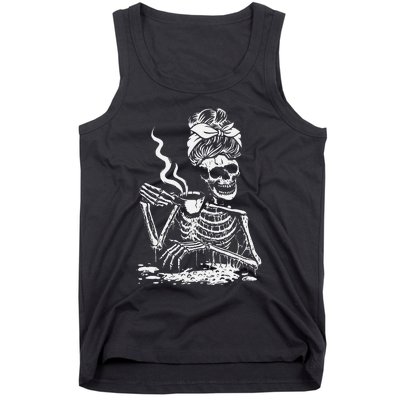 Skeleton Coffee Messy Bun Front Design Tank Top