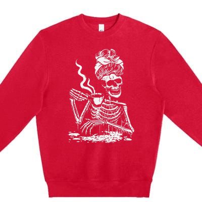 Skeleton Coffee Messy Bun Front Design Premium Crewneck Sweatshirt