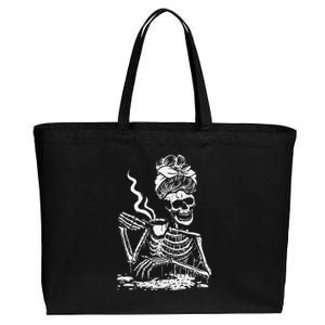 Skeleton Coffee Messy Bun Front Design Cotton Canvas Jumbo Tote