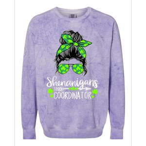 Shenanigans Coordinator Messy Bun St Patricks Day For Women Colorblast Crewneck Sweatshirt