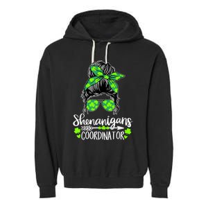 Shenanigans Coordinator Messy Bun St Patricks Day For Women Garment-Dyed Fleece Hoodie