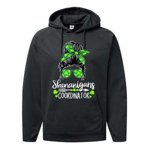 Shenanigans Coordinator Messy Bun St Patricks Day For Women Performance Fleece Hoodie