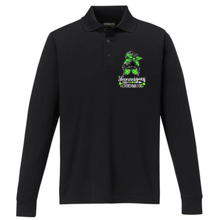 Shenanigans Coordinator Messy Bun St Patricks Day For Women Performance Long Sleeve Polo